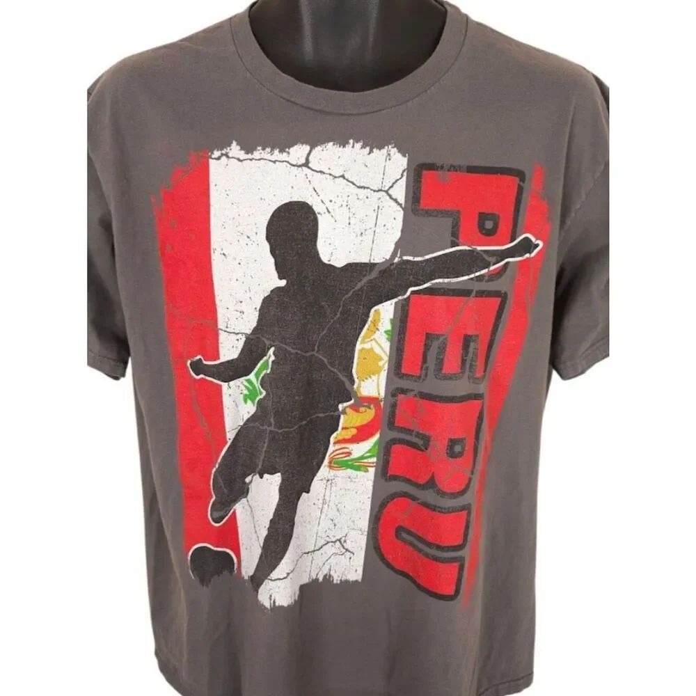 Peru Soccer T Shirt Mens Size Large Gray Futbol Football